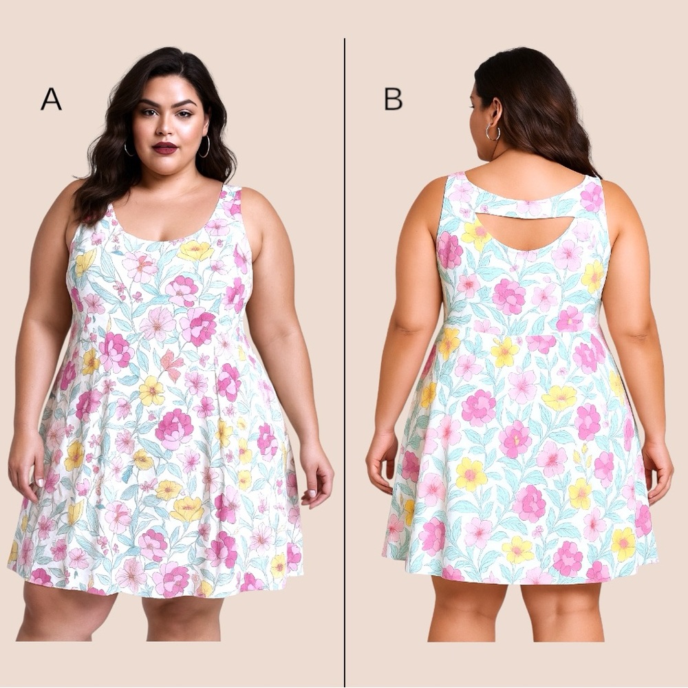 Cherry Velvet - Chic Floral Print Sleeveless Midi Dress